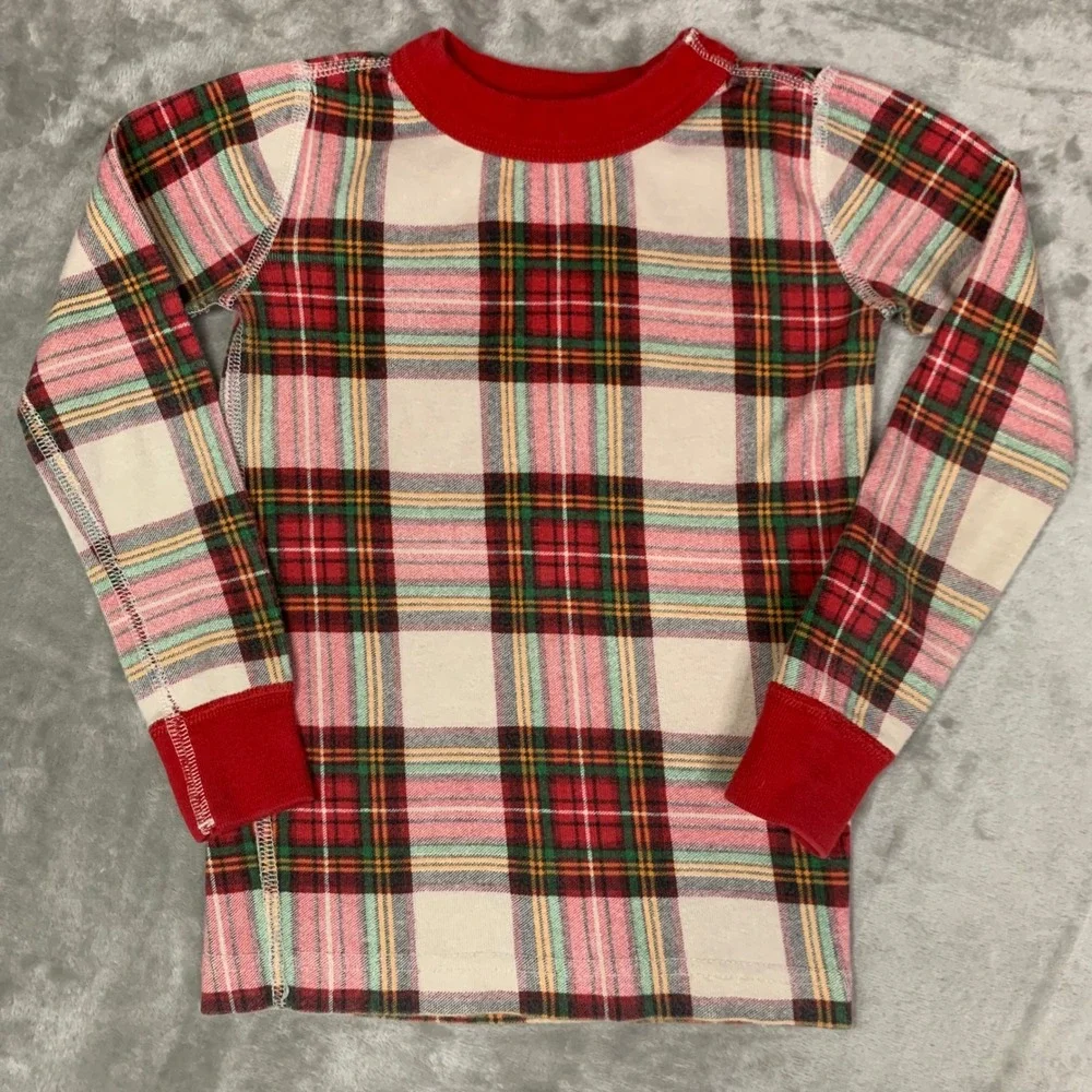 Hanna Andersson Kids Pajama Set Sz 4 Long John Tartan Plaid Organic Girl Boy PJs